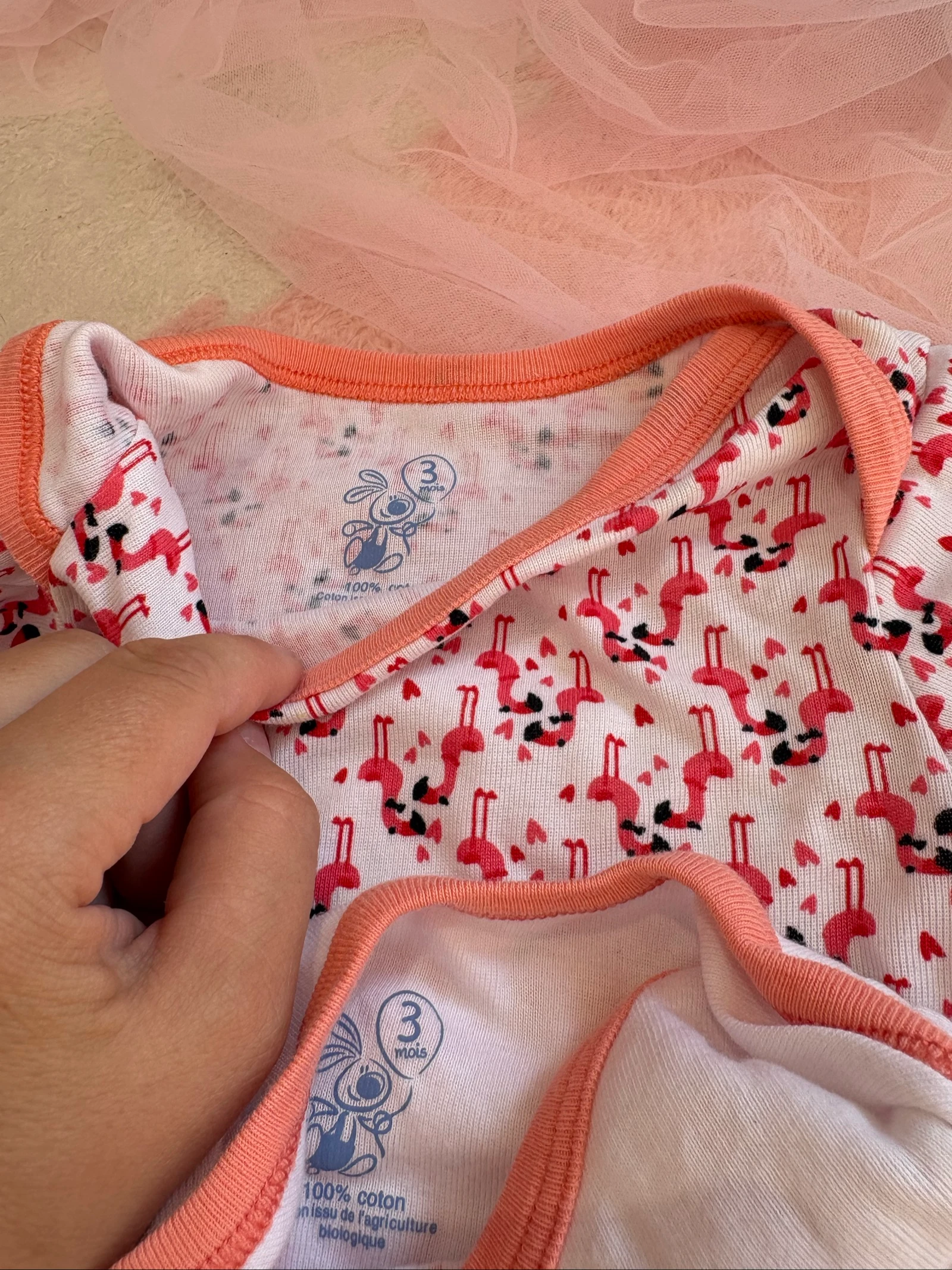 Lot of 4 Orchestra baby girl bodysuits 3 months – Coral & flamingos – photo 5